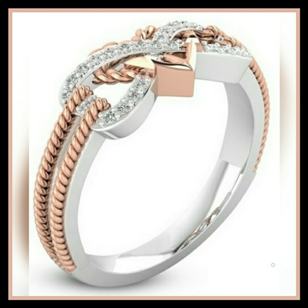 Exquisite White Sapphire 925 Silver/rose gold ring - Picture 2 of 2